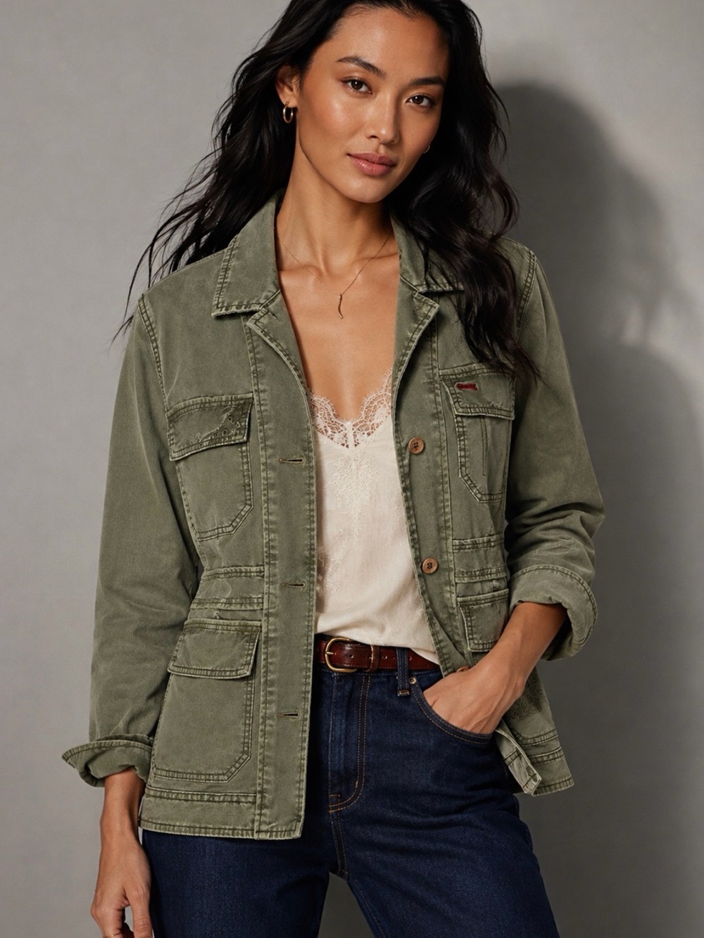 Anthropologie Hej Olive Green Utility Field Jacket Size S